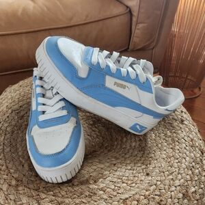 PUMA White and Light Blue Low-Top Sneakers